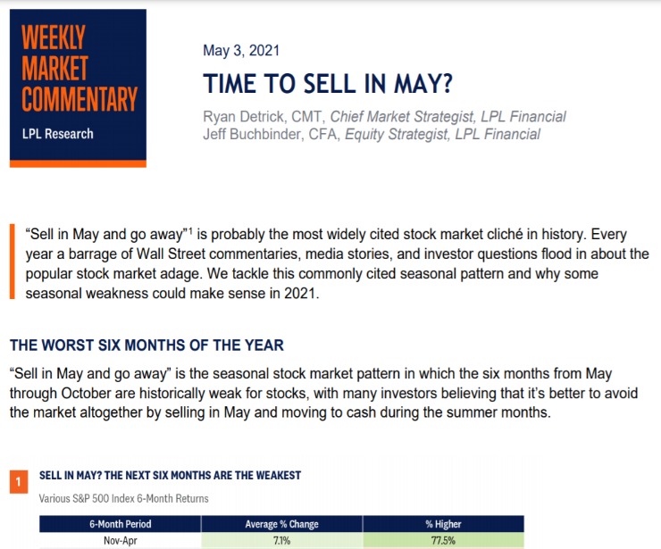 Time To Sell In May? | Weekly Market Commentary | May 3, 2021