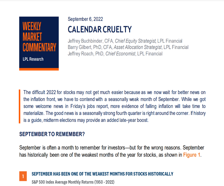 Calendar Cruelty | Weekly Market Commentary | September 6, 2022