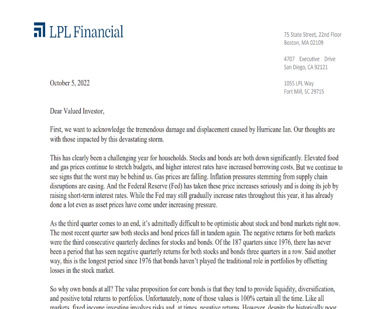Client Letter | Could the Worst be Behind Us? | October 5, 2022